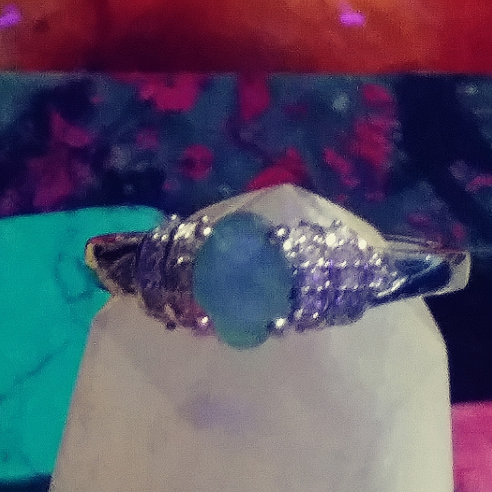MEN' GRANDIDERITE-(RARE)/ CLUSTERS OF WHITE ZIRCON. STERLING RING. R-198916